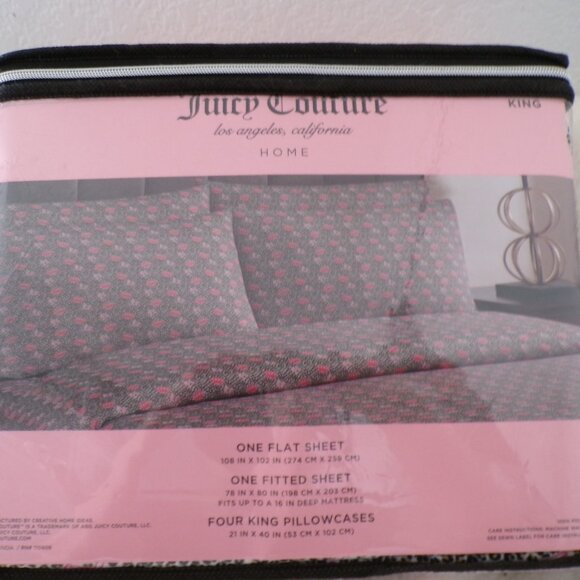 JUICY COUTURE SHEET SET KING Cheetah Crowns Juicy Print NEW - Picture 5 of 5